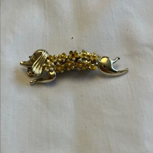 Yellow Floral Poodle Brooch Pin - Gold Tone